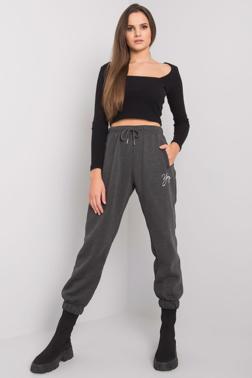 Tmavě šedé melanžové tepláky s...