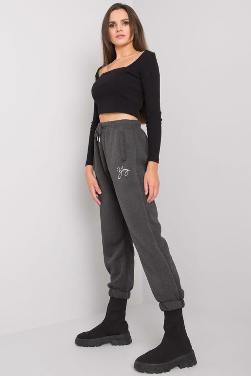 Tmavě šedé melanžové tepláky s...