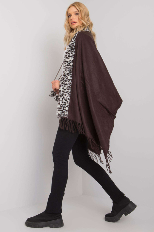 Hnědobílý šátek s kožešinou