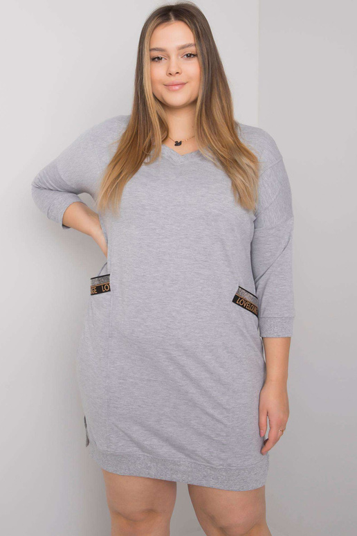 Šedé melanžové šaty větší velikosti s...