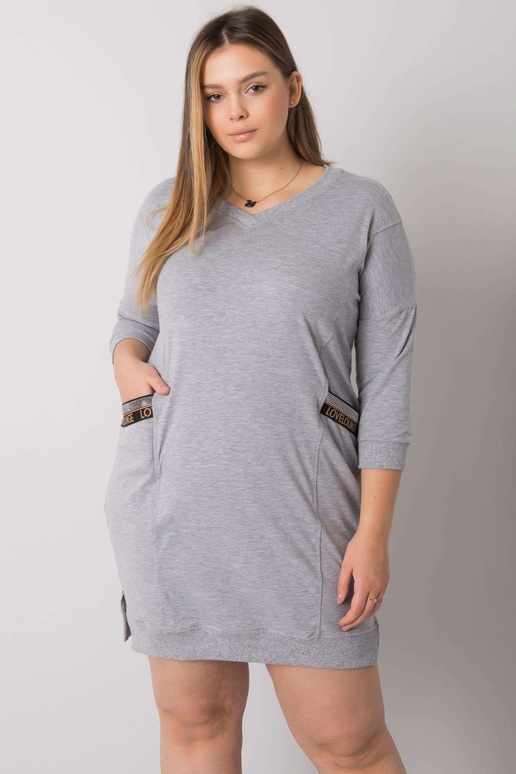 Šedé melanžové šaty větší velikosti s...