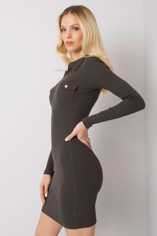 Tmavé khaki pruhované šaty Mila RUE...