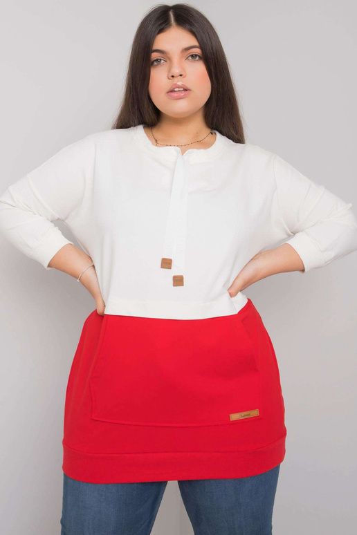 Ecru-červená plus size mikina bez...
