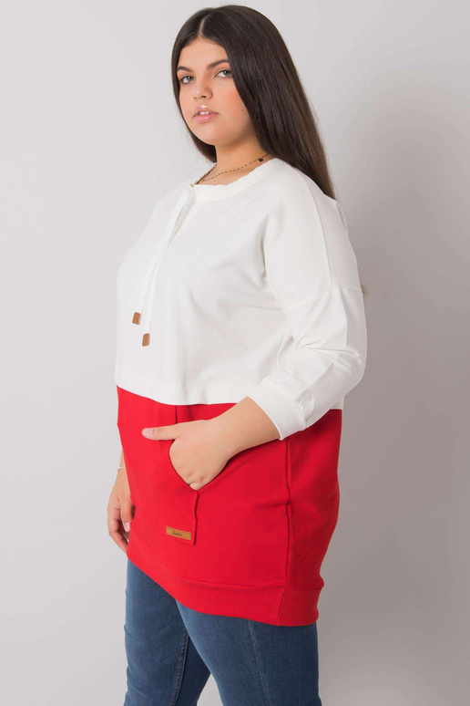 Ecru-červená plus size mikina bez...