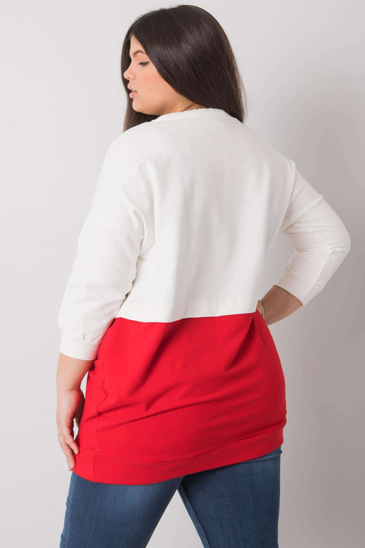 Ecru-červená plus size mikina bez...