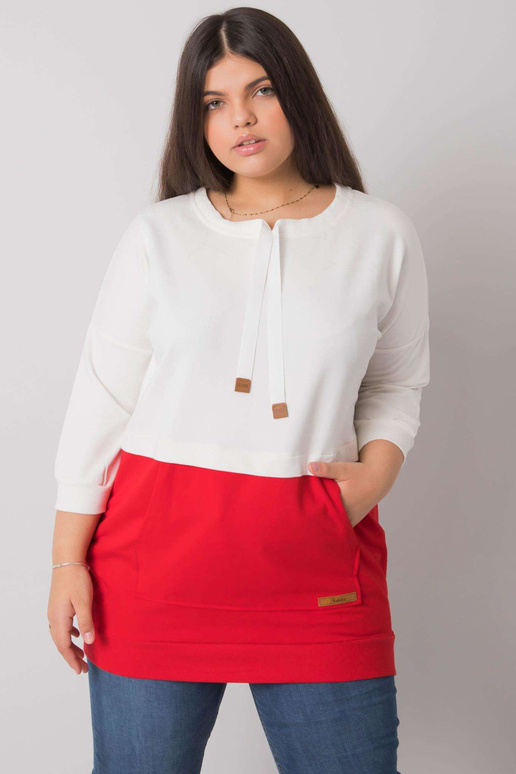 Ecru-červená plus size mikina bez...