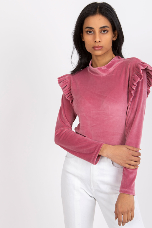 Růžová velurová halenka s volánky...