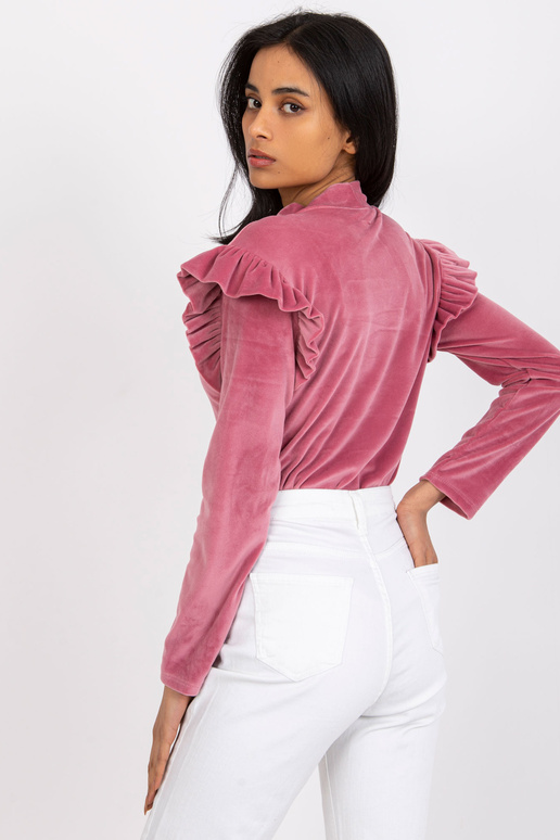 Růžová velurová halenka s volánky...