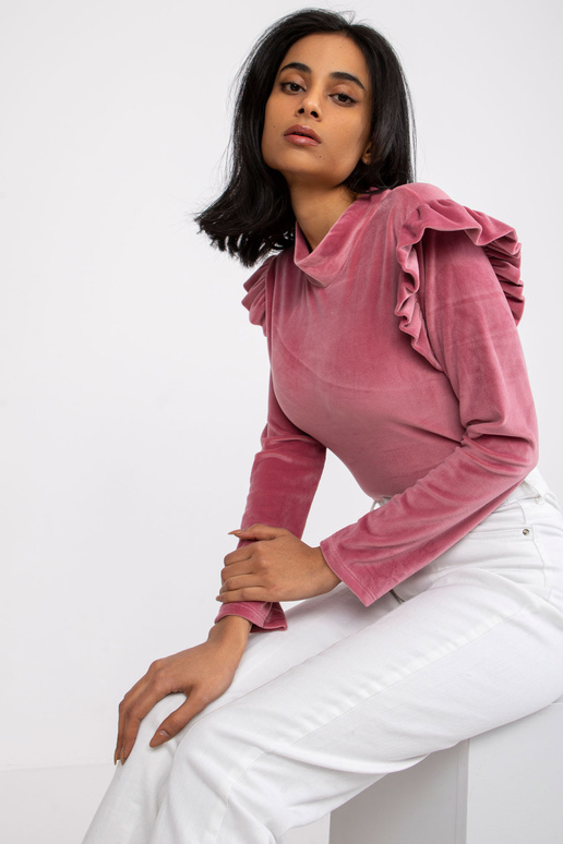 Růžová velurová halenka s volánky...