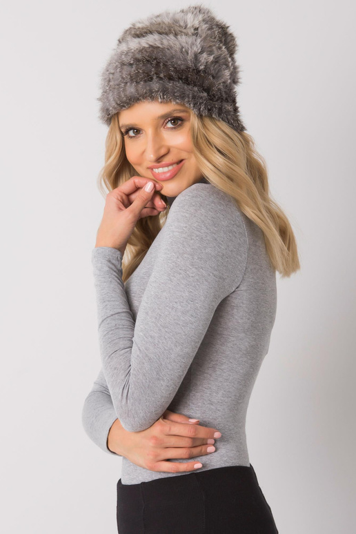 Tmavě šedá kožešinová čepice z melanže