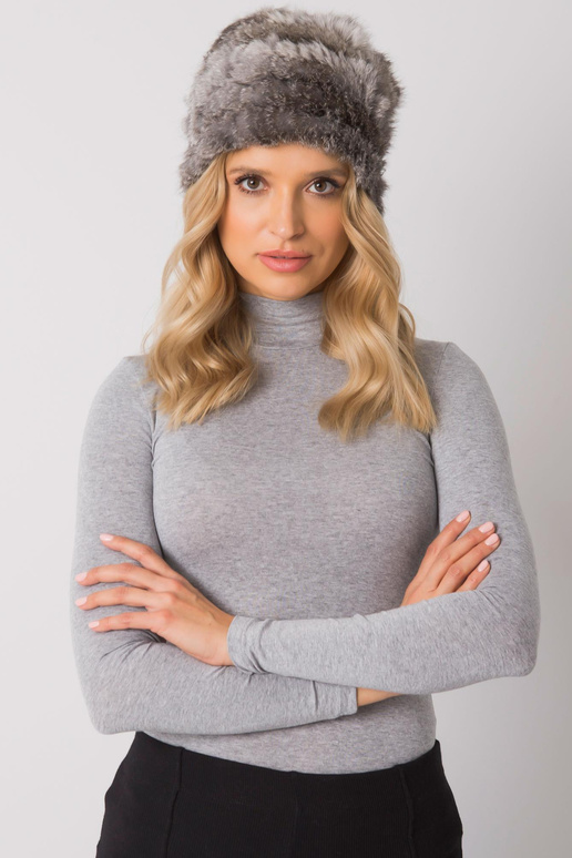 Tmavě šedá kožešinová čepice z melanže