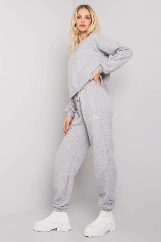 Šedé melanžové tepláky s prošíváním...