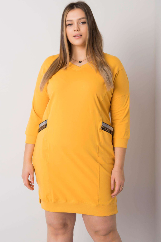 Žluté šaty velké velikosti s kapsami...