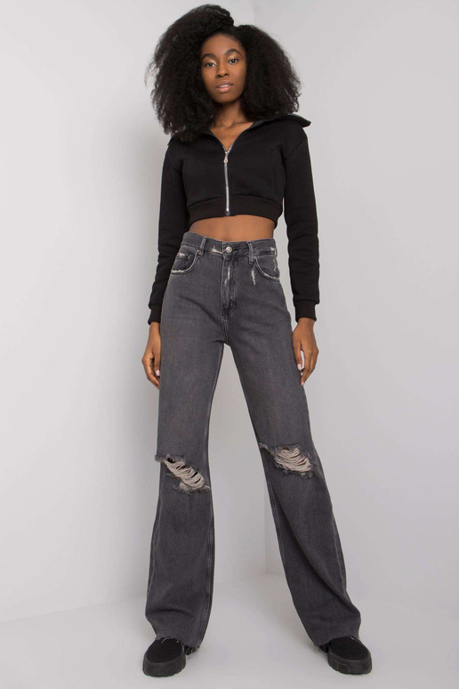 Černé rovné džíny s dírami Crystal...