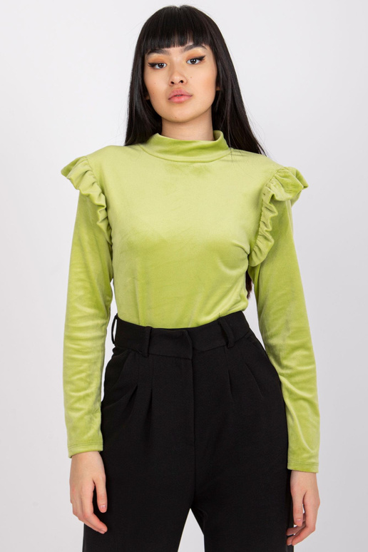 Limetková velurová halenka s volánky...