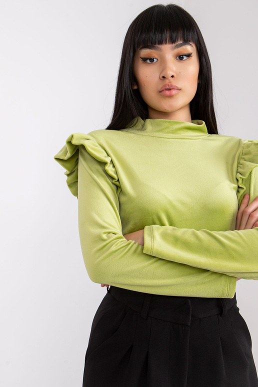 Limetková velurová halenka s volánky...