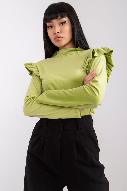 Limetková velurová halenka s volánky...