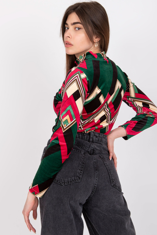 Zelená a růžová velurová halenka se...