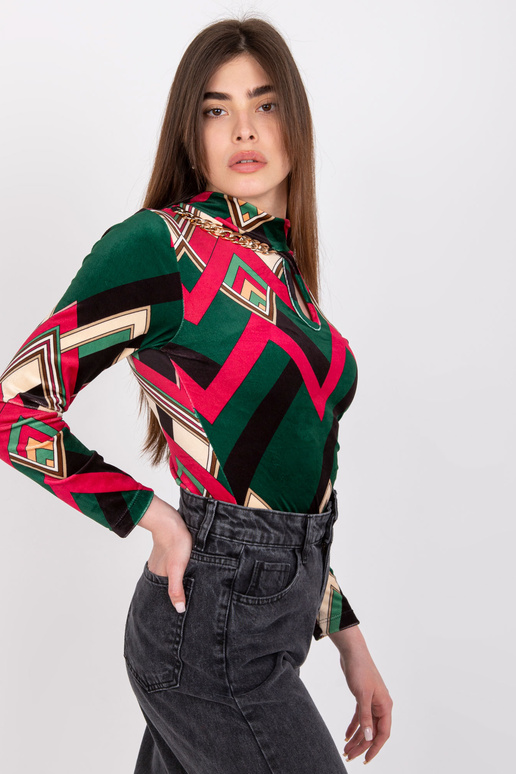 Zelená a růžová velurová halenka se...