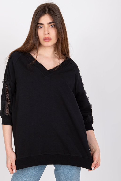 Černá bavlněná halenka s krajkou Leja...