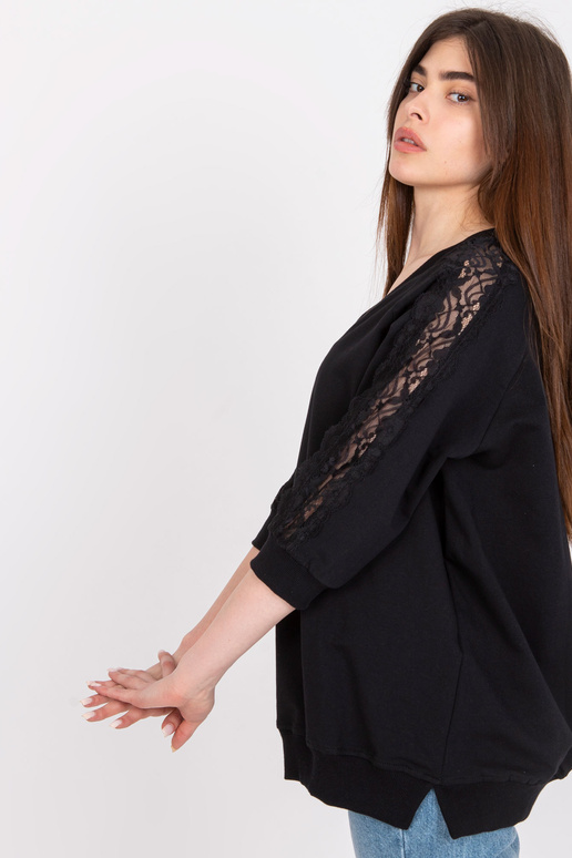 Černá bavlněná halenka s krajkou Leja...