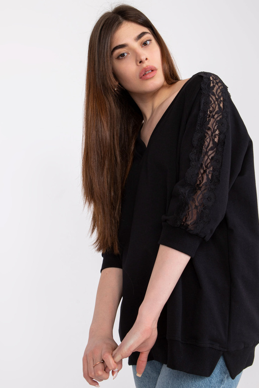Černá bavlněná halenka s krajkou Leja...