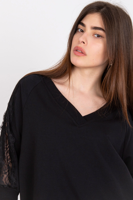 Černá bavlněná halenka s krajkou Leja...