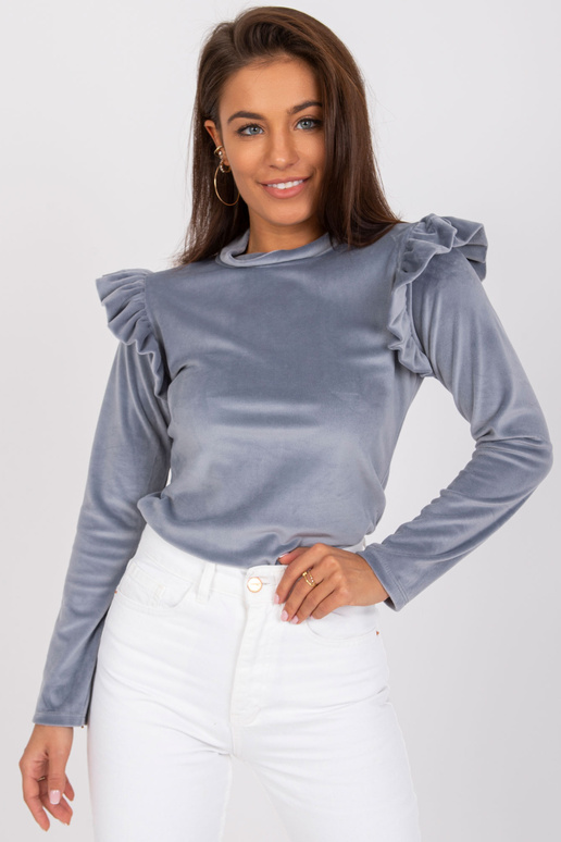 Šedá velurová halenka s volány Eugenie