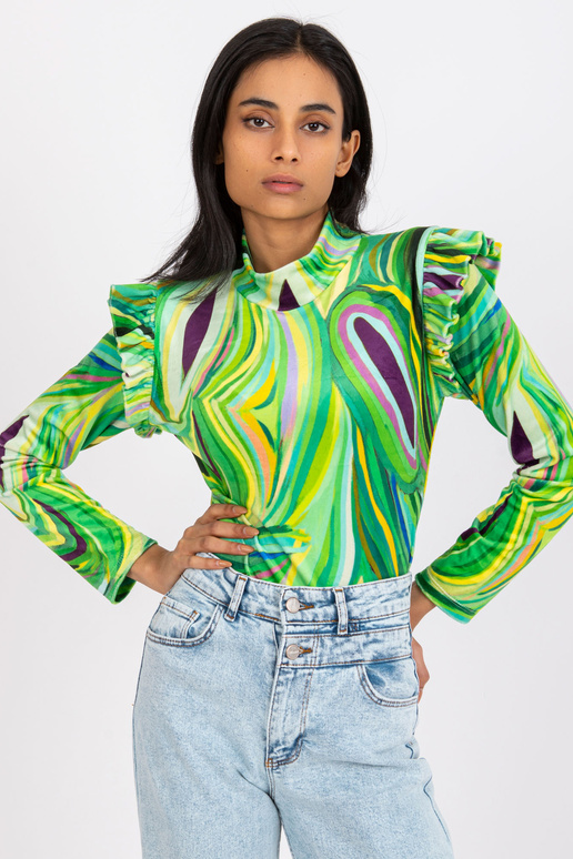 Zelená velurová halenka s volány Lina