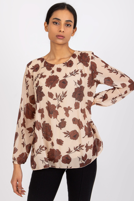 Béžová a hnědá halenka s květinami Liana