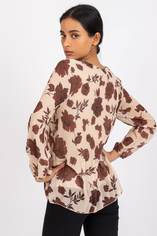 Béžová a hnědá halenka s květinami Liana