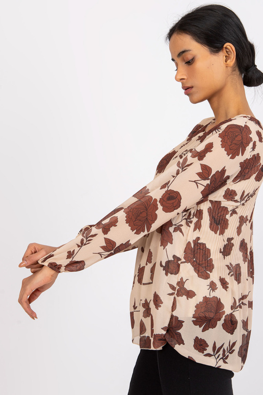 Béžová a hnědá halenka s květinami Liana