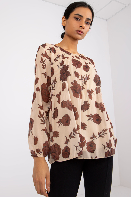 Béžová a hnědá halenka s květinami Liana