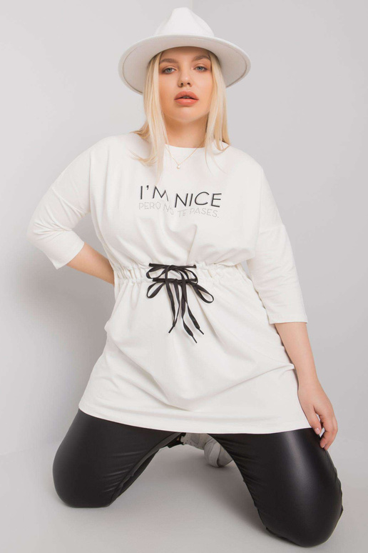 Ecru tunika větší velikosti s vázáním...