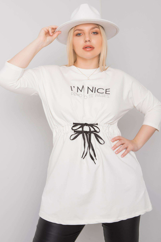 Ecru tunika větší velikosti s vázáním...