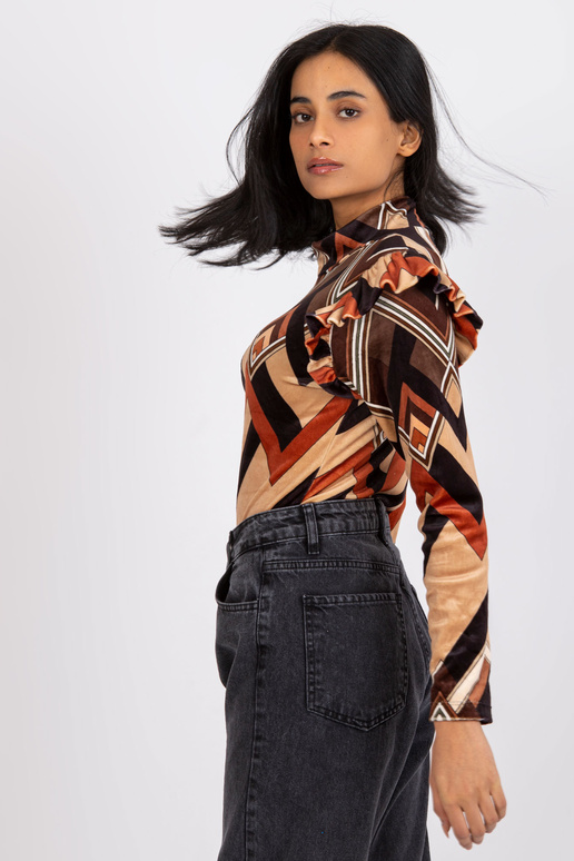 Hnědobéžová velurová halenka s... Hnědobéžová velurová halenka s...