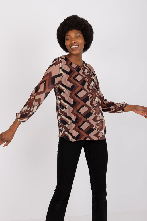 Hnědá a béžová halenka s potiskem...