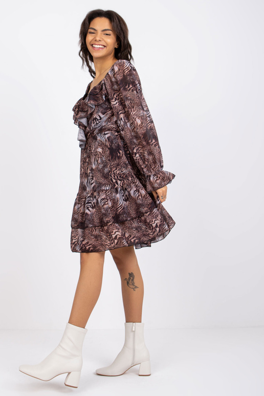 Hnědé šaty s volánky Regina OCH BELLA