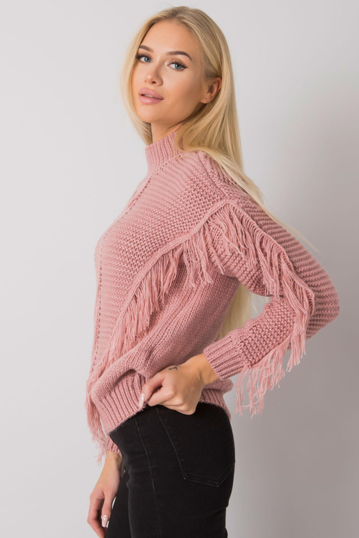 Špinavě růžový svetr s třásněmi...