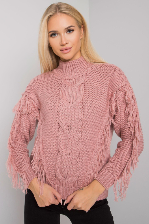Špinavě růžový svetr s třásněmi...