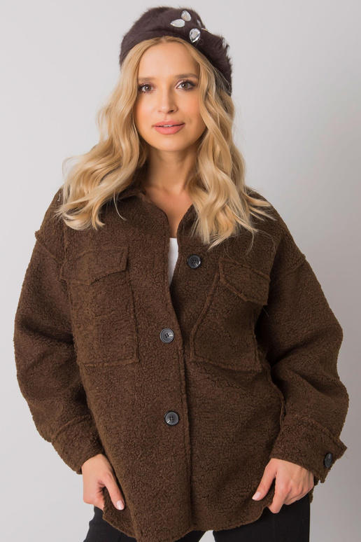 Hnědý dámský baret s nášivkou