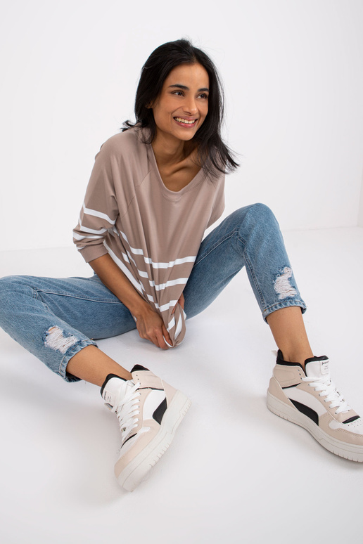 Tmavě béžová a bílá proužkovaná...