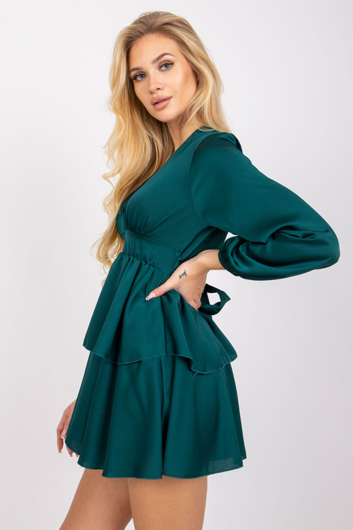 Tmavě zelené šaty s volánem Rimini