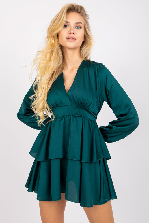 Tmavě zelené šaty s volánem Rimini