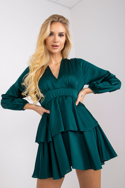 Tmavě zelené šaty s volánem Rimini