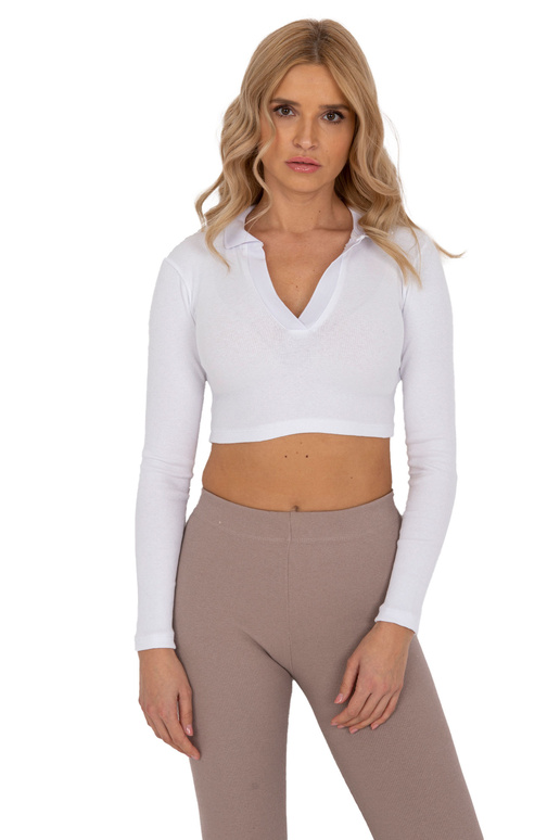 Bílá krátká žebrovaná halenka Flores...