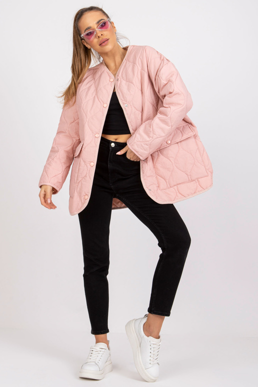 Špinavě růžová prošívaná bunda bez...