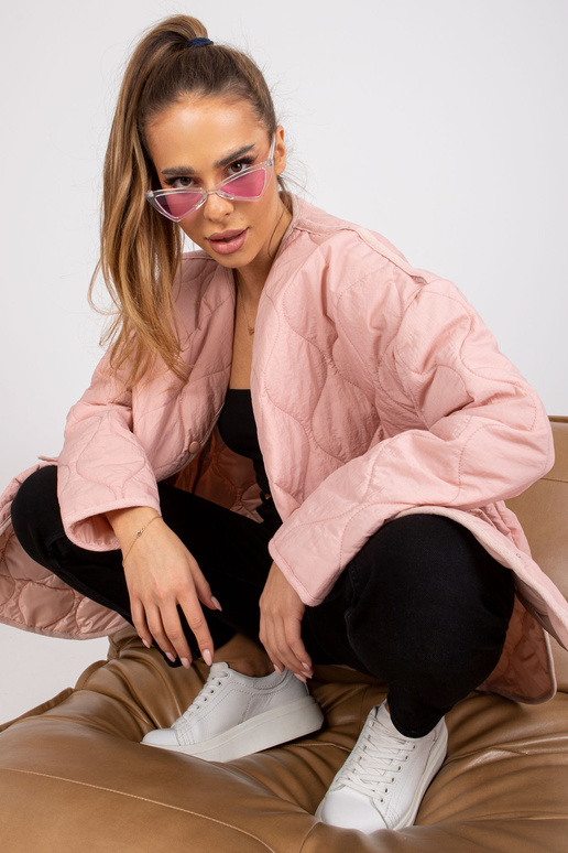 Špinavě růžová prošívaná bunda bez...