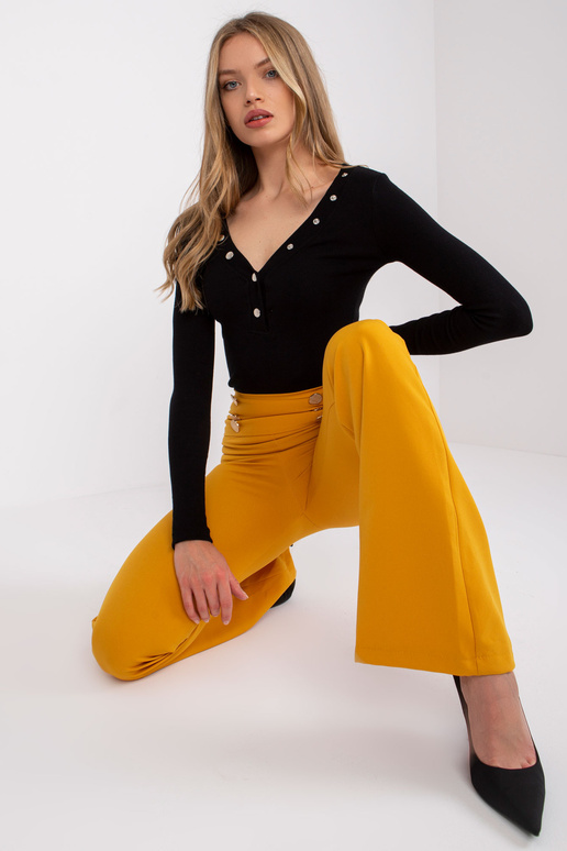 Hořčicové elegantní kalhoty s cantas...