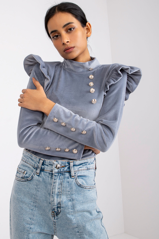 Šedá velurová halenka Capri s dlouhým...